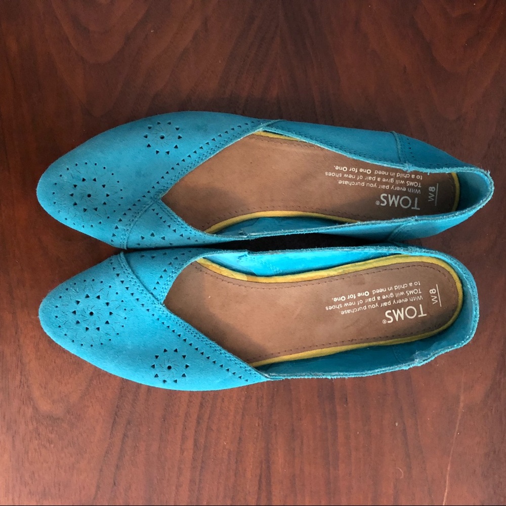 Toms Turquoise Flats - size 8